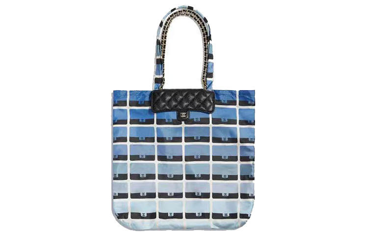 CHANEL Floral With Calfskin Tote Bag, Shopping Bag, Shoulder Bag, Crossbody Bag, Handbag Women's Blue