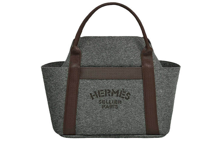 HERMES Felt Wool Canvas Horse Equipment Bag Regular Unisex Acier Gray