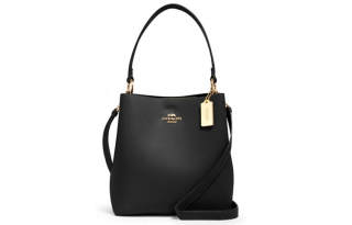 COACH Town Pebbled Leather Bucket Bag, Crossbody Handbag Medium Women's Black
