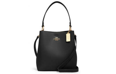 COACH Town Pebbled Leather Bucket Bag, Crossbody Handbag Medium Women's Black