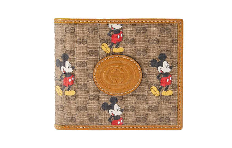 GUCCI Disney, Collaboration GG Supreme Canvas With Leather Wallet Regular Men's Ebony/Brown
