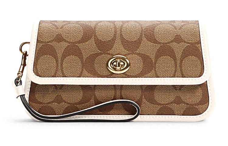 COACH Originals Canvas Mahjong Clutch Small Women's Brown & Ecru