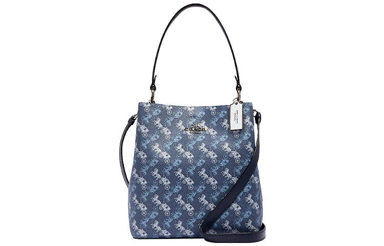 COACH COACH Town Pebbled Leather Shoulder Bag Medium Women's Blue