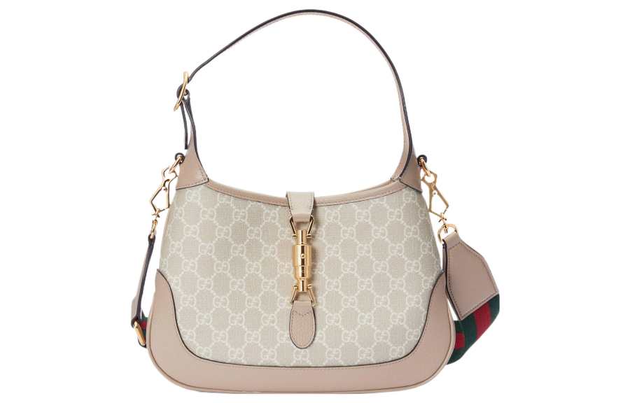 GUCCI Jackie 1961 Canvas With Leather Trim Crescent Shoulder Bag Shoulder Bag, Crossbody Bag Women's Beige
