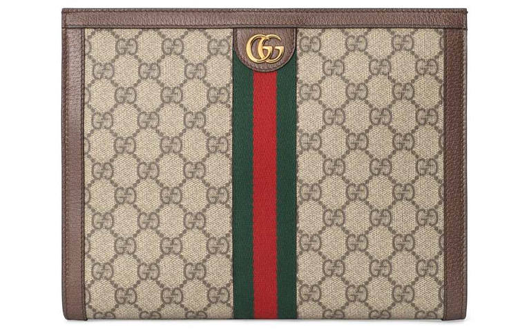 GUCCI Ophidia Canvas With Leather Clutch Regular Women's Ebony/Brown