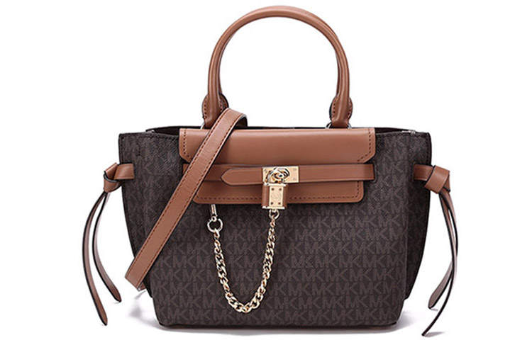 MICHAEL KORS Hamilton Legacy Cow Leather Shoulder Bag, Handbag Small Women's Dark Brown/Acorn Brown