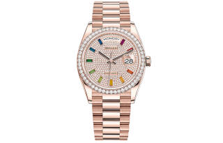 ROLEX Rhinestone Embellished Ring In Rose Gold, Sunday Calendar Design Automatic Mechanical Movement Women's Watch