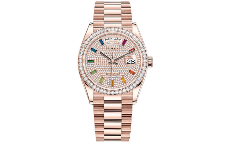 ROLEX ROLEX Rhinestone Embellished Ring In Rose Gold, Sunday Calendar Design Automatic Mechanical Movement Women's Watch