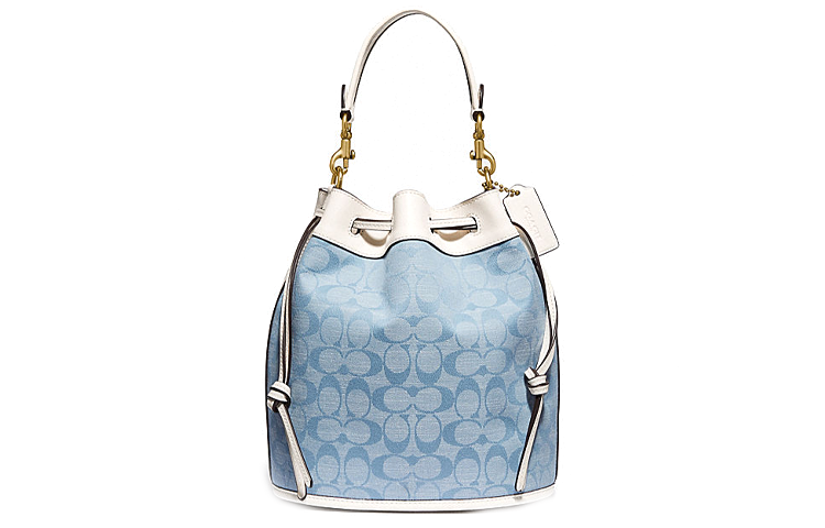 COACH COACH Canvas With Leather Handbag Medium Women's White & Denim Blue