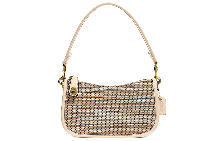 COACH Swinger With Leather Shoulder Bag, Pochette, Shoulder Bag, Crossbody Bag, Handbag Small Women's Ivory White