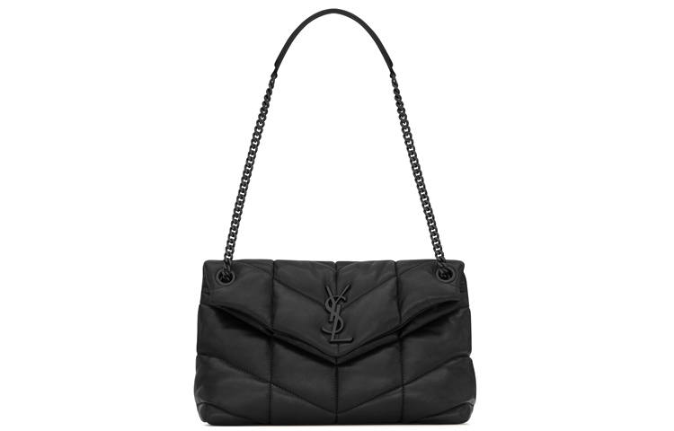 SAINT LAURENT LOULOU Sheepskin Chain Crossbody Bag, Shoulder Bag Women's Black
