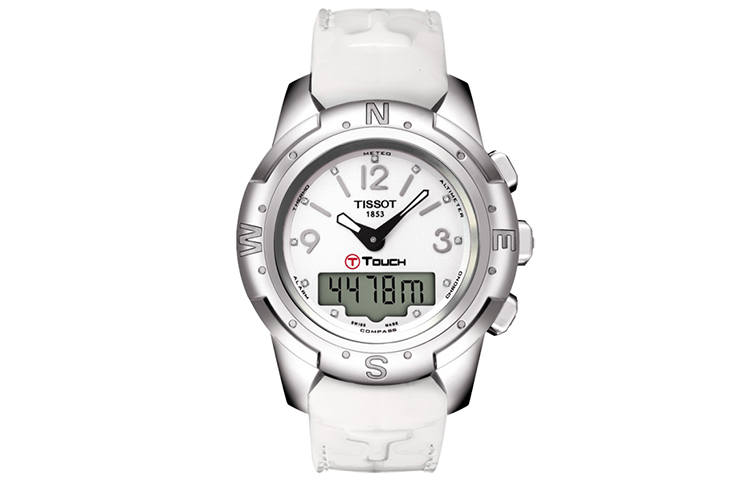 TISSOT T Touch II Quartz Movement Men's Watches Watch 43.3mm White Dial Titanium Watch Case Leather Strap