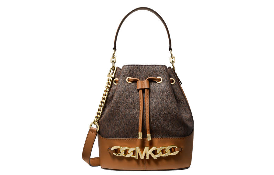 MICHAEL KORS Coated Canvas Bucket Bag, Shoulder Bag, Crossbody Bag, Handbag Women's Dark Brown & Acorn Brown