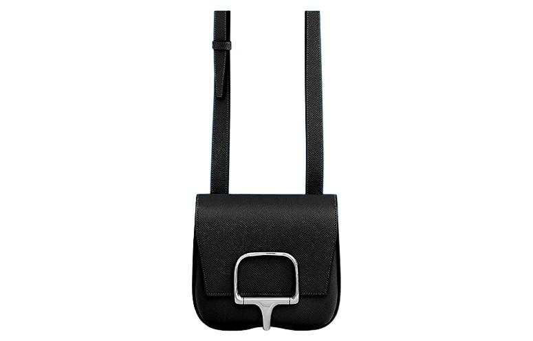 HERMES Della Cavalleria Silver Tone Buckle Epsom Calfskin Shoulder Bag, Crossbody Bag Women's 89 Noir Black