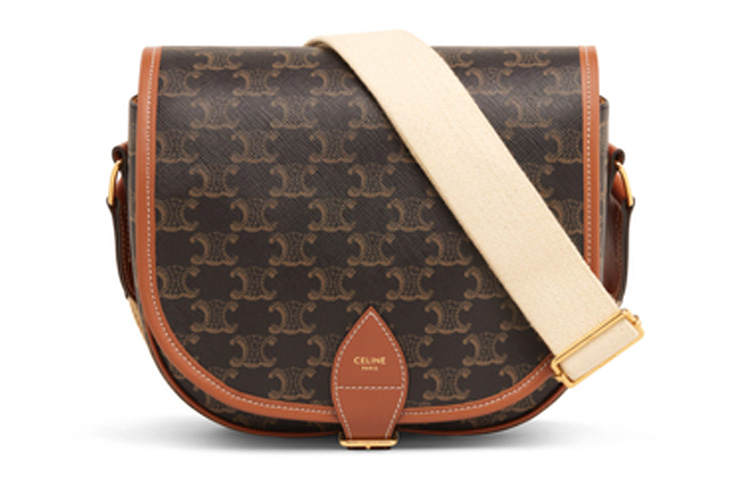CELINE Folco Wide Strap Canvas And Calfskin FOLCO Bag, Messenger Bag, Shoulder Bag, Crossbody Bag Large Women's Tawny