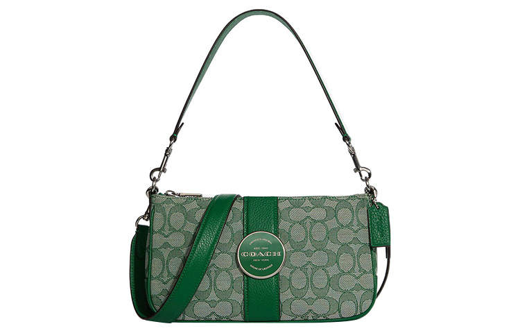 COACH Lonnie Fabric With Leather Shoulder Bag, Crossbody Bag Medium Women's Green & Macaron Color