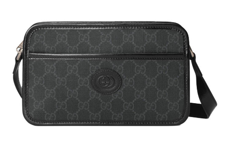 GUCCI GG Retro Canvas With Leather Shoulder Bag, Crossbody Bag Mini Men's Black