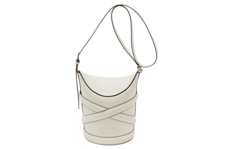 Alexander McQueen THE CURVE BAG Calfskin Bucket Bag, Shoulder Bag, Crossbody Bag Men's White