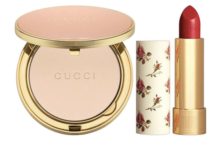 GUCCI Rose Gold Powder 10g+Tinted Silk Texture Lip Gloss 3.5g Makeup Sets Glossy Lip