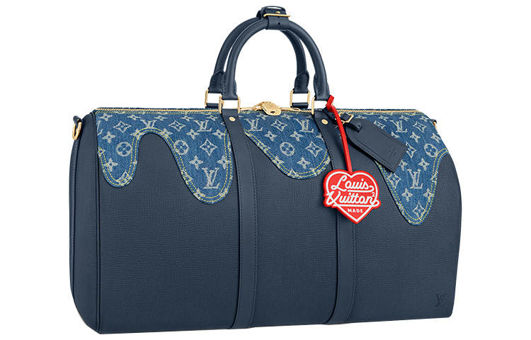 LOUIS VUITTON X Nigo Collaboration Keepall Denim With Leather Trim Handbag, Shoulder Bag, Crossbody Bag, Travel Bag