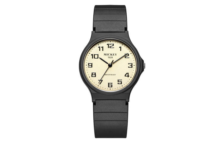 Disney Little Black Watch Quartz Movement Rubber Strap Watch Unisex Beige Watch Dial