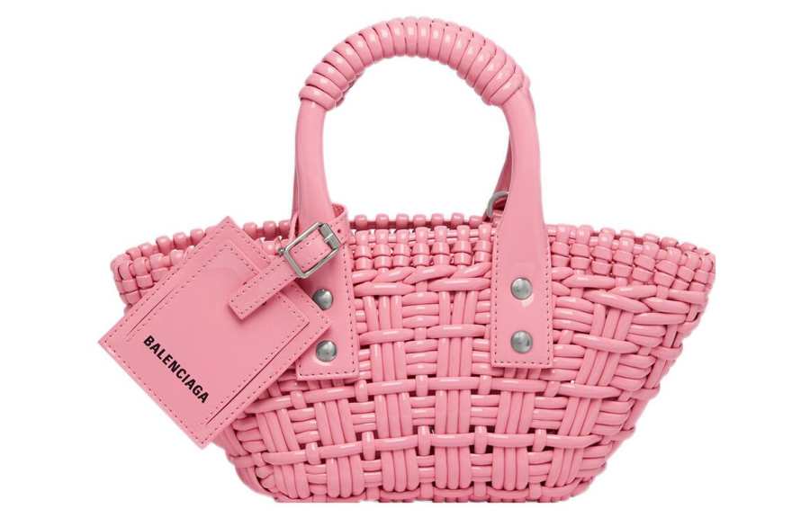 Balenciaga Polyurethane Basket Bag, Portable Crossbody Bag, Shoulder Bag Mini Women's Pink