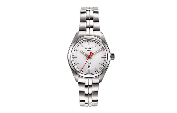 TISSOT PR100 Collection Quartz Movement 100m Waterproof Women's Watch 33mm White Dial Stainless Steel Case
