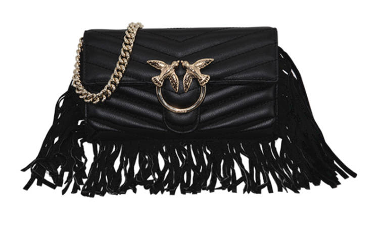 PINKO Love Icon Leather Swallow Bag, Shoulder Bag, Crossbody Bag Women's Black