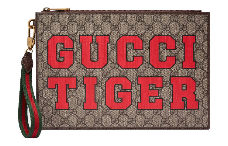 GUCCI Canvas With Leather Clutch Regular Men's Ebony/Brown