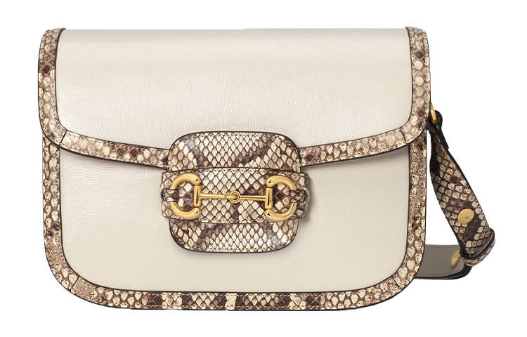 GUCCI Horsebit 1955 Leather Saddle Bag, Shoulder Bag, Crossbody Bag Small Women's White/Beige