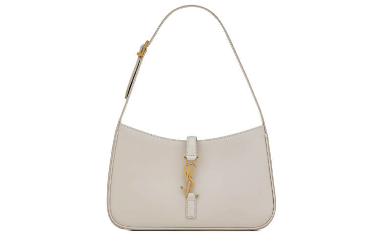 SAINT LAURENT Le 5 A 7 Smooth Calfskin Shoulder Bag, Hobo Bag, Handbag, Shoulder Bag Small Women's White