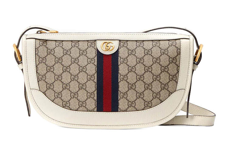 GUCCI Ophidia Leather Crescent Bag, Shoulder Bag, Crossbody Bag Large Men's Ecru