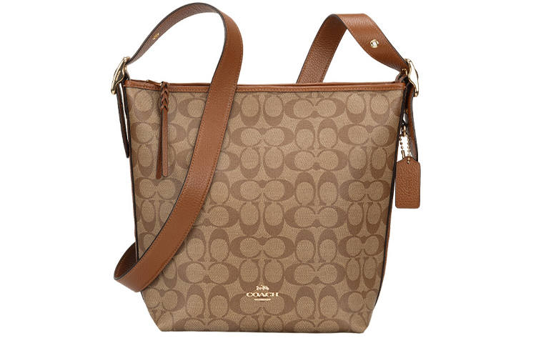 COACH PVC With Cow Leather Shoulder Bag Women's Khaki Multicolor