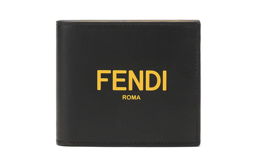 FENDI Calfskin Wallet Men's Black Yellow