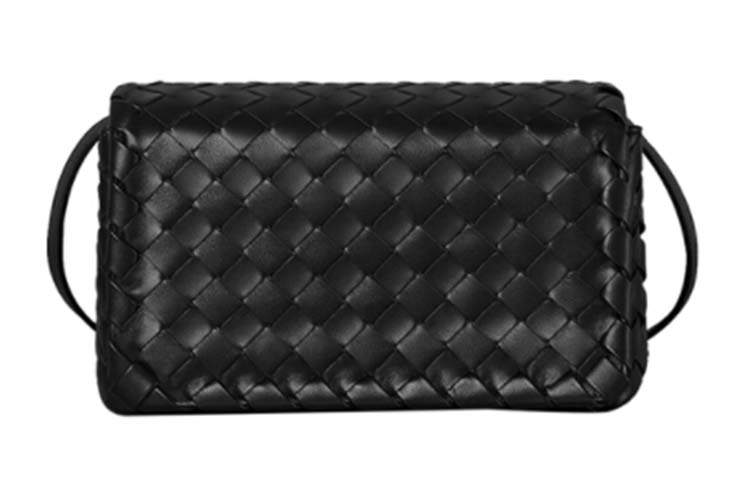 Bottega Veneta Woven Lambskin Messenger Bag, Shoulder Bag Small Women's Black