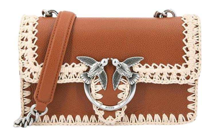 PINKO Love Icon Cow Leather Swallow Bag, Shoulder Bag, Crossbody Bag Mini Women's Brown
