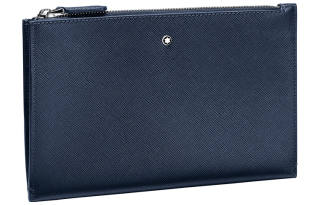 MONTBLANC Zip Closure Leather Handbag Clutch Small Men's Blue