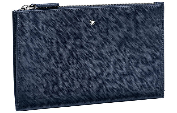 MONTBLANC Zip Closure Leather Handbag Clutch Small Men's Blue