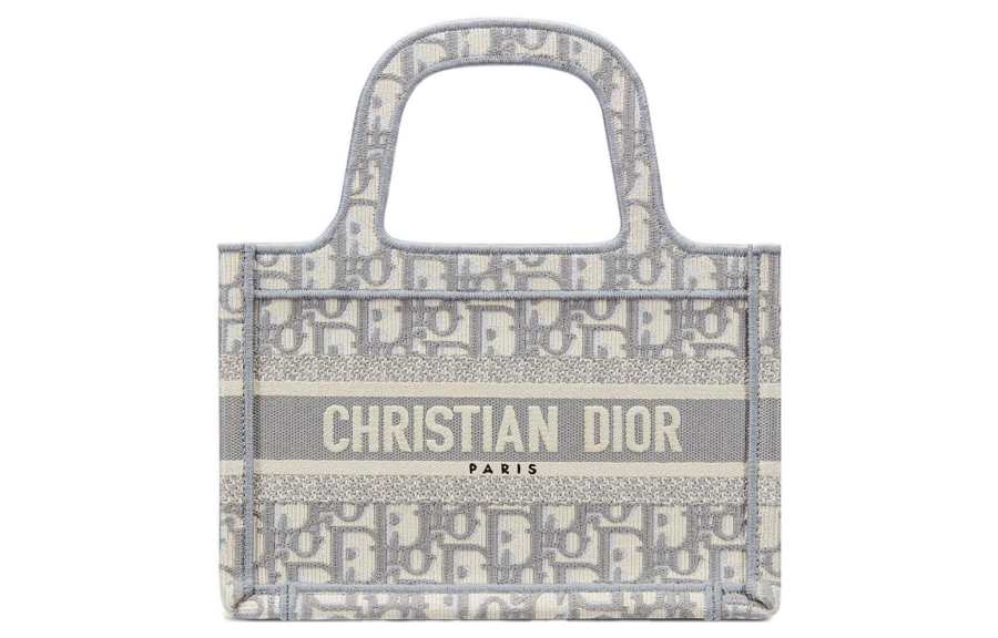 DIOR BookTote Embroidery Canvas Tote Bag, Shopping Bag, Handbag Mini Women's Gray