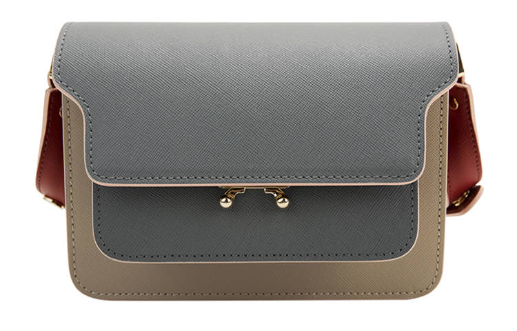 MARNI Trunk Cow Leather Crossbody Bags Mini Women's Gray Blue/Khaki