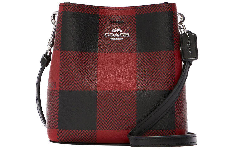 COACH Town Canvas With Leather Crossbody Bags Small Women's Black Red