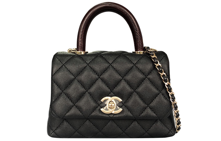 CHANEL Coco Handle Grain Cow Leather Material Flap Bag, Chain Bag, Shoulder Bag, Crossbody Bag Mini Women's Black