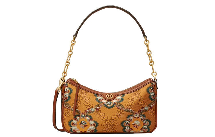 TORY BURCH T Monogram Brocade With Leather Shoulder Bag Women's Sunset Bonfire Yellow