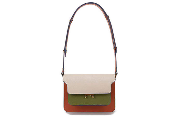 MARNI Cow Leather Portable Crossbody Bag, Shoulder Bag Women's Light Coffee Green Multicolor