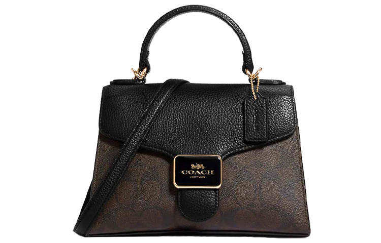 COACH Pepper Coated Canvas With Leather Handbag, Shoulder Bag, Crossbody Bag Small Women's Brown & Black & Gold