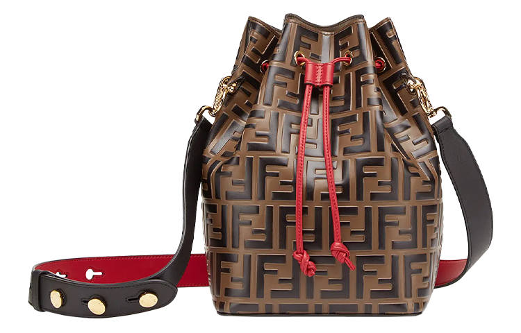 FENDI Mon Tresor Calfskin Bucket Bag, Crossbody Bag Women's Brown/Red