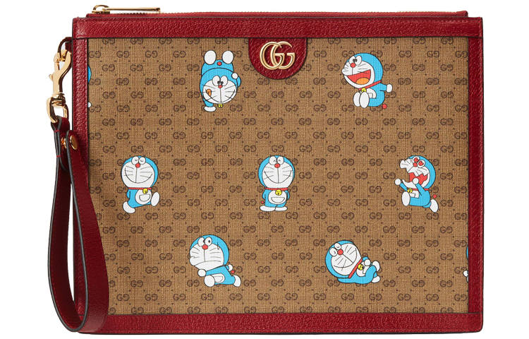 GUCCI Doraemon Collaboration Canvas With Leather Clutch Regular Unisex Ebony/Red