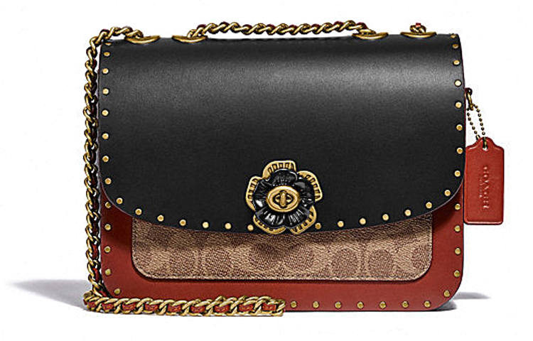 COACH Madison Calfskin With Coated Canvas And Snake Leather Crossbody Bags Regular Women's Black Red Multicolor