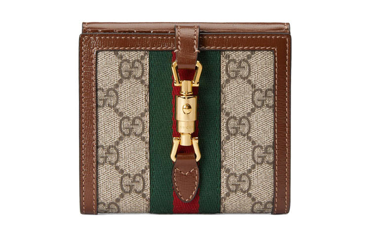 GUCCI Jackie 1961 Canvas With Leather Clutch Wallet, Card Holder Small Women's Beige Brown Multicolor