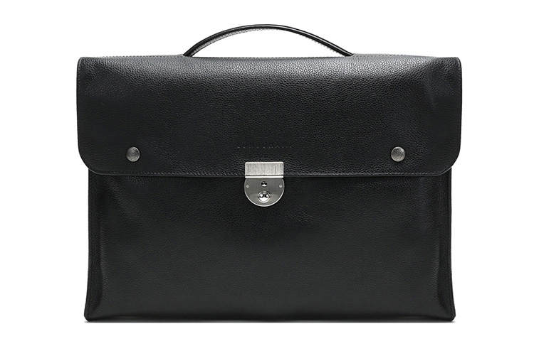 LONGCHAMP Le Foulonné Cow Leather Briefcase, One Shoulder Handbag Men's Black